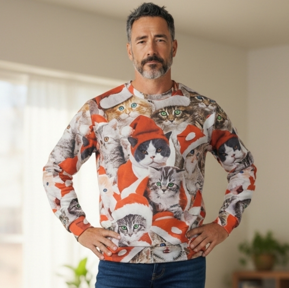 Cat Print Sweatshirt XL